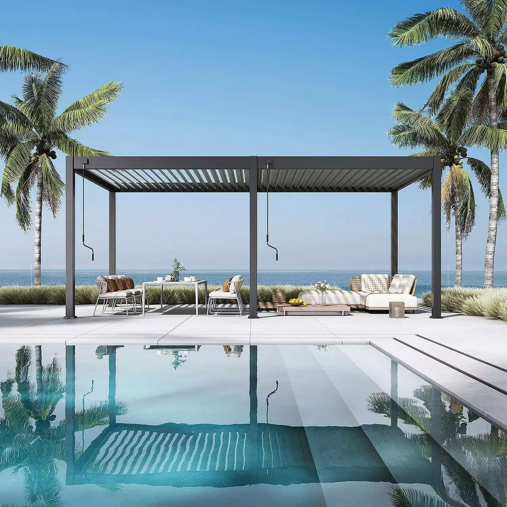 Modena Series Free-Standing Aluminium Louvre Pergola, 6m x 3m