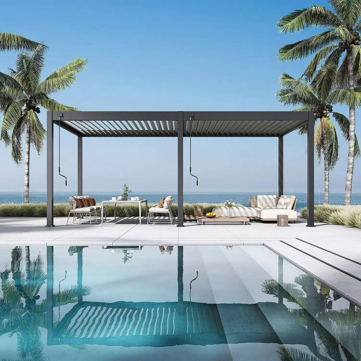 Modena Series Free-Standing Aluminium Louvre Pergola, 6m x 3m