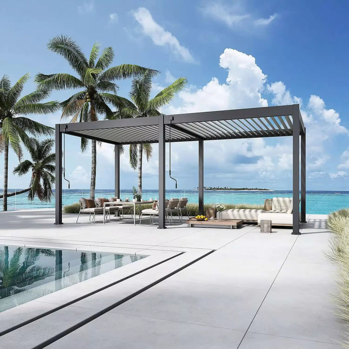 Modena Series Free-Standing Aluminium Louvre Pergola, 6m x 3m