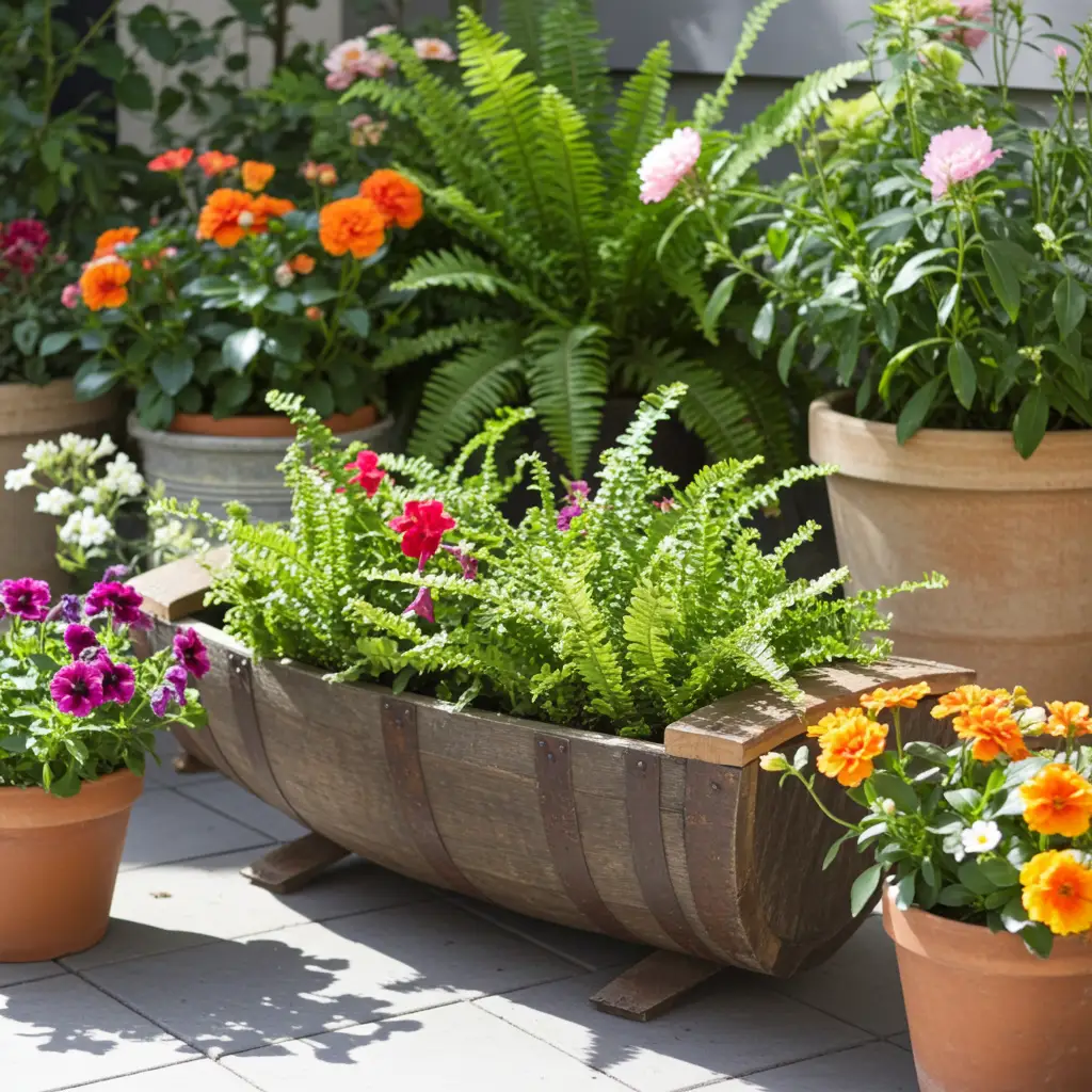 Reclaimed Oak Whiskey Half Barrel Planter — Large