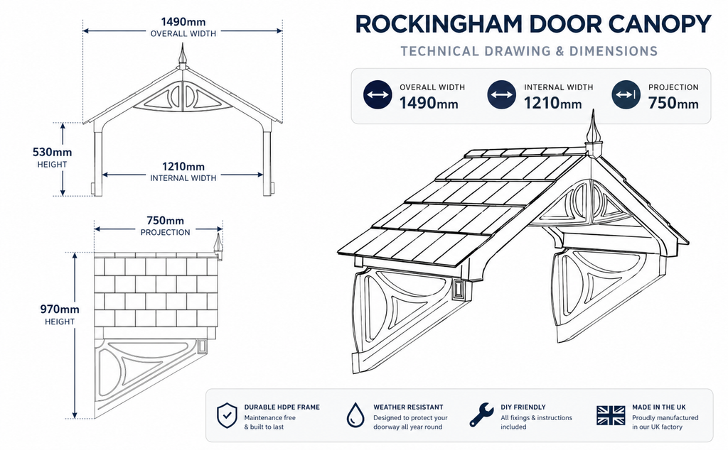 Rockingham Door Canopy 149cm — Flat Pack Porch Canopy