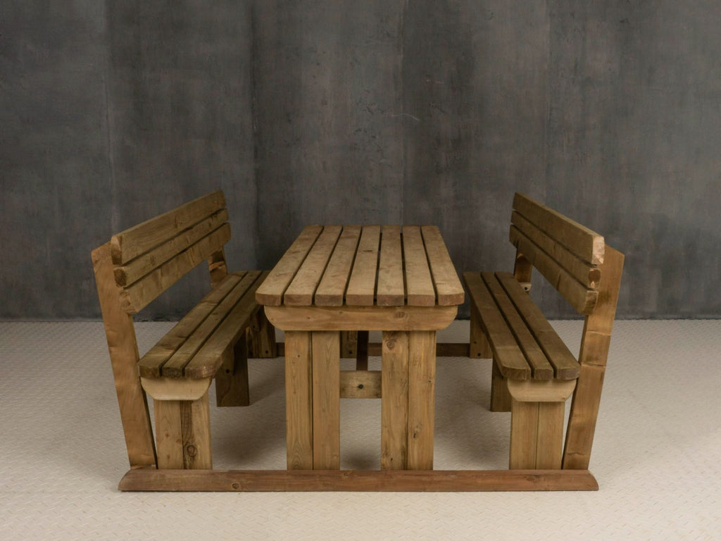 Alders Rounded Picnic Table and Benches Set With Backrest - Rustic Finish