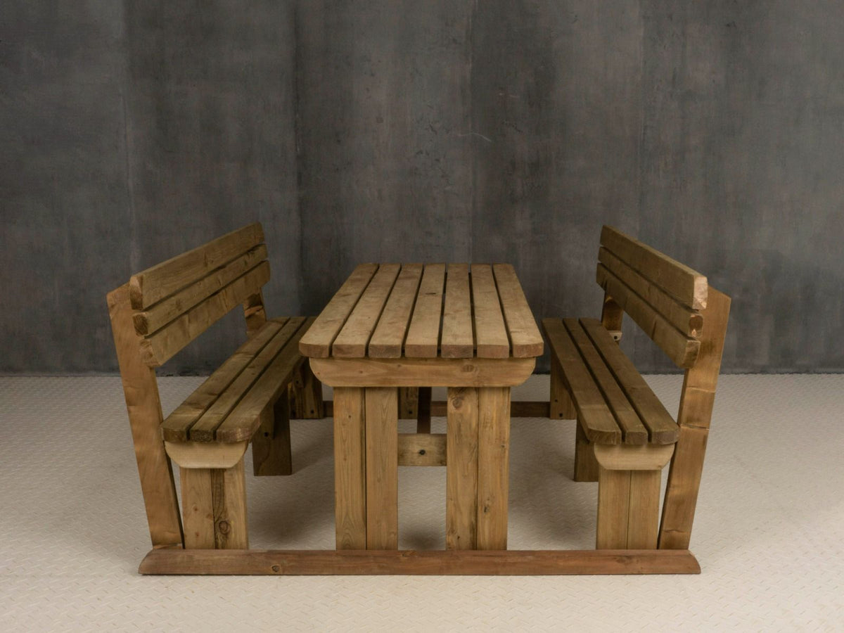 Alders Rounded Picnic Table and Benches Set With Backrest - Rustic Finish