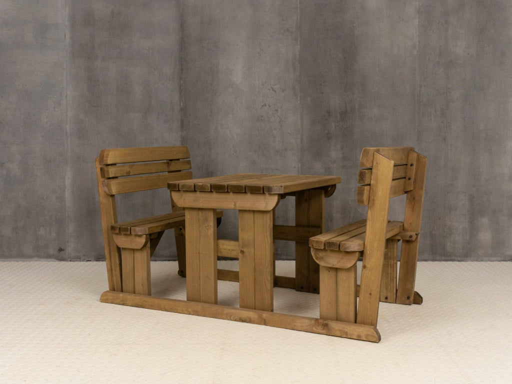 Alders Rounded Picnic Table and Benches Set With Backrest - Rustic Finish