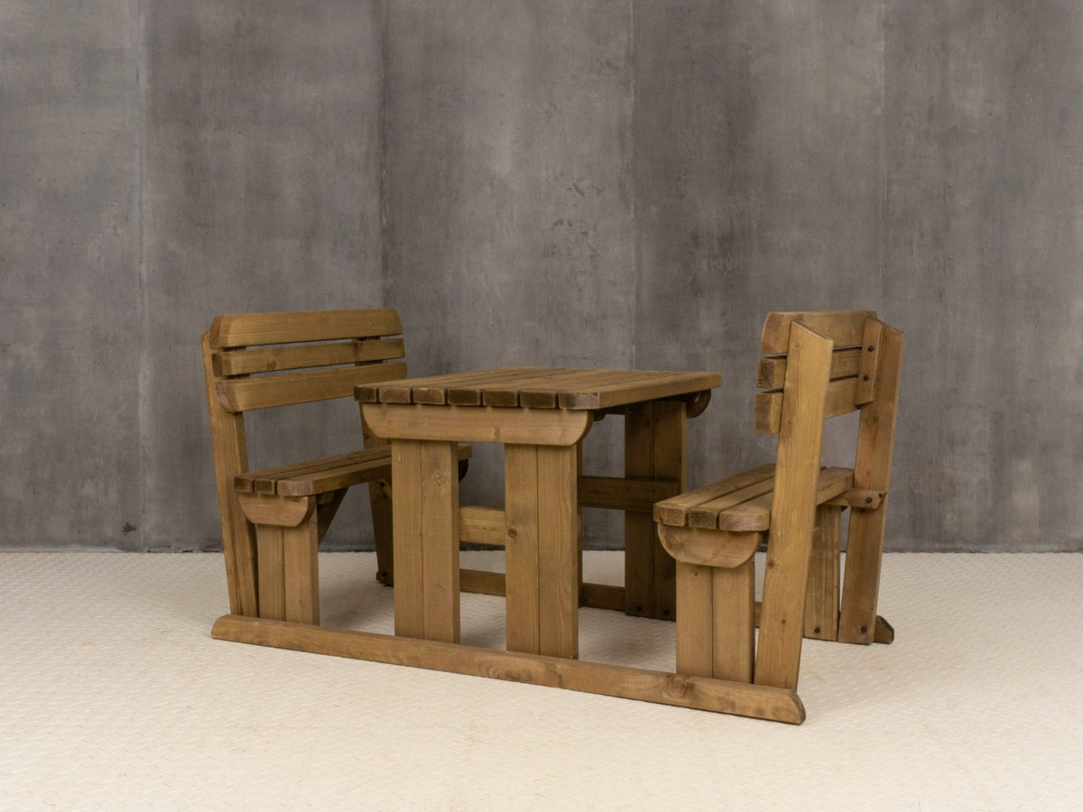 Alders Rounded Picnic Table and Benches Set With Backrest - Rustic Finish