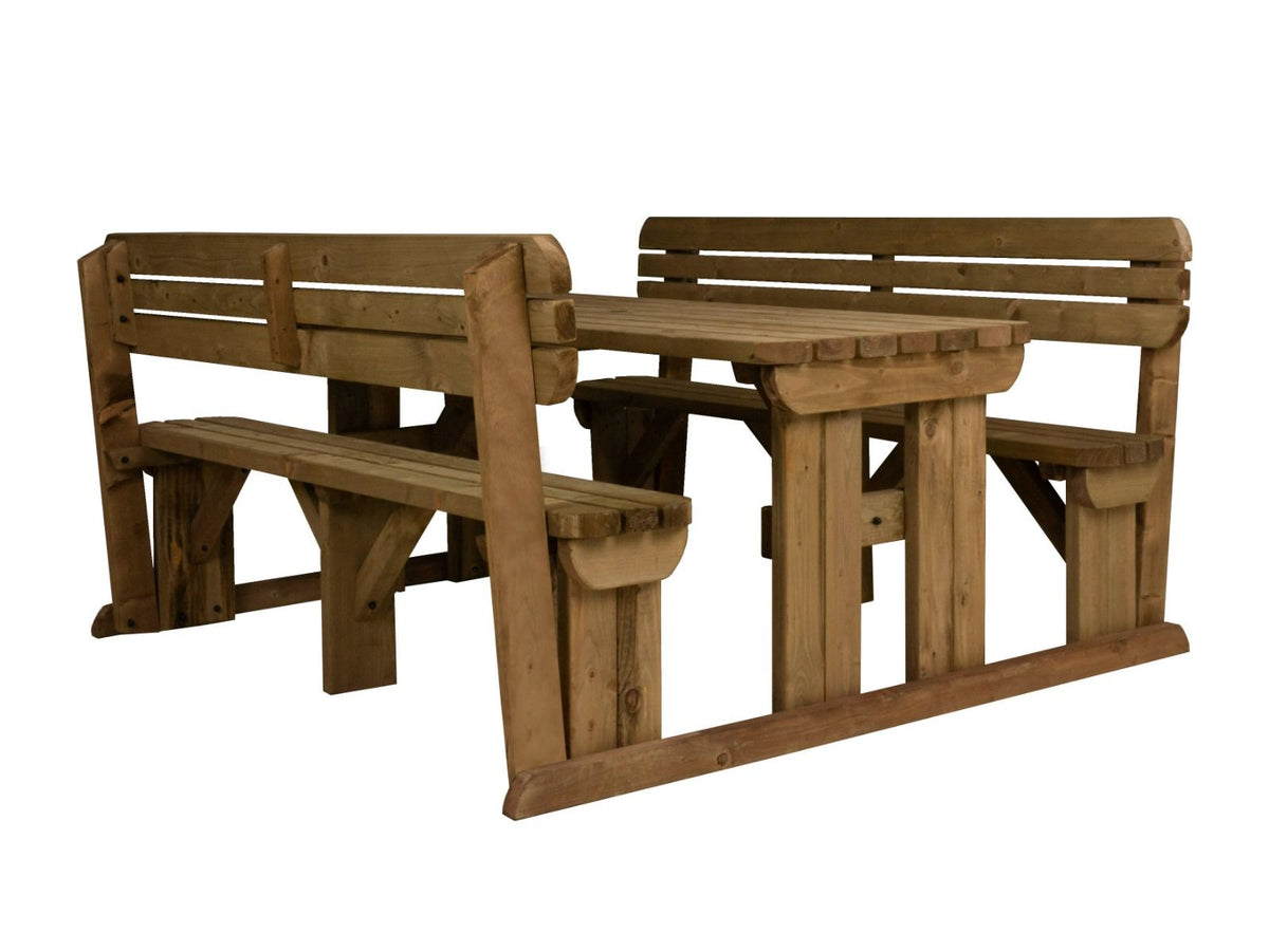 Alders Rounded Picnic Table and Benches Set With Backrest - Rustic Finish