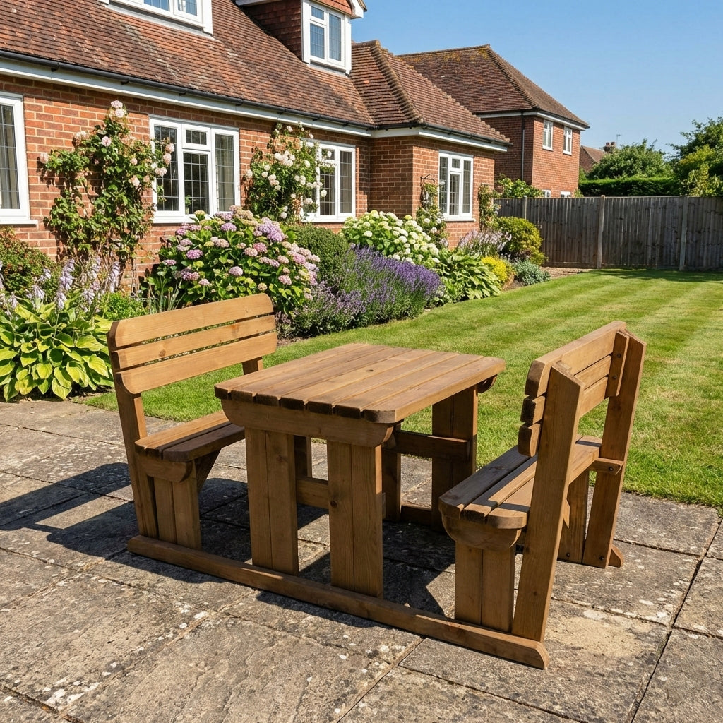 Alders Rounded Picnic Table and Benches Set With Backrest - Rustic Finish