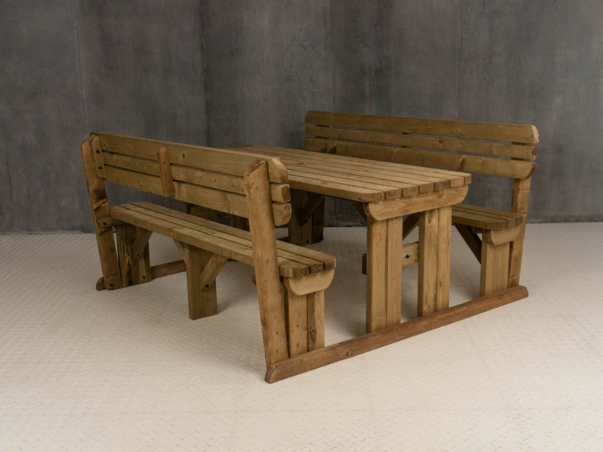 Alders Rounded Picnic Table and Benches Set With Backrest - Rustic Finish