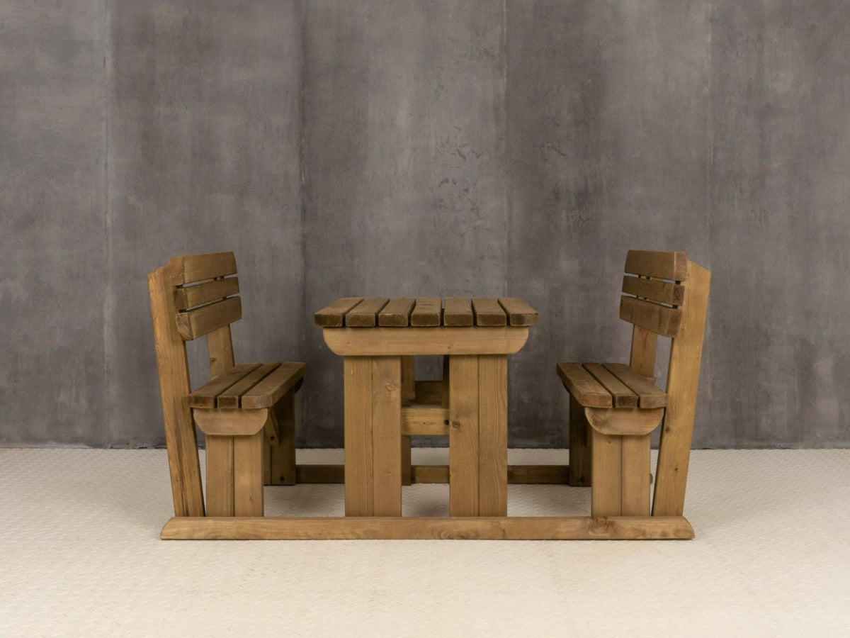 Alders Rounded Picnic Table and Benches Set With Backrest - Rustic Finish