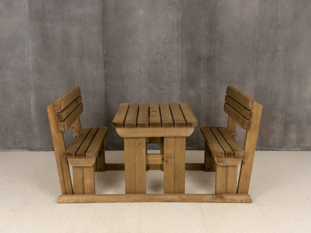 Alders Rounded Picnic Table and Benches Set With Backrest - Rustic Finish