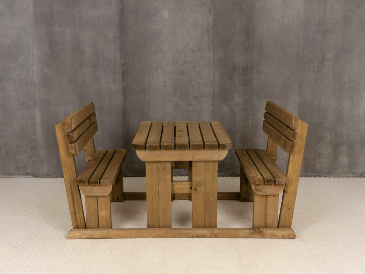 Alders Rounded Picnic Table and Benches Set With Backrest - Rustic Finish