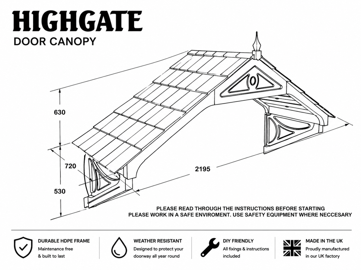Highgate Wide Door Canopy 2195mm — Flat Pack Porch Canopy