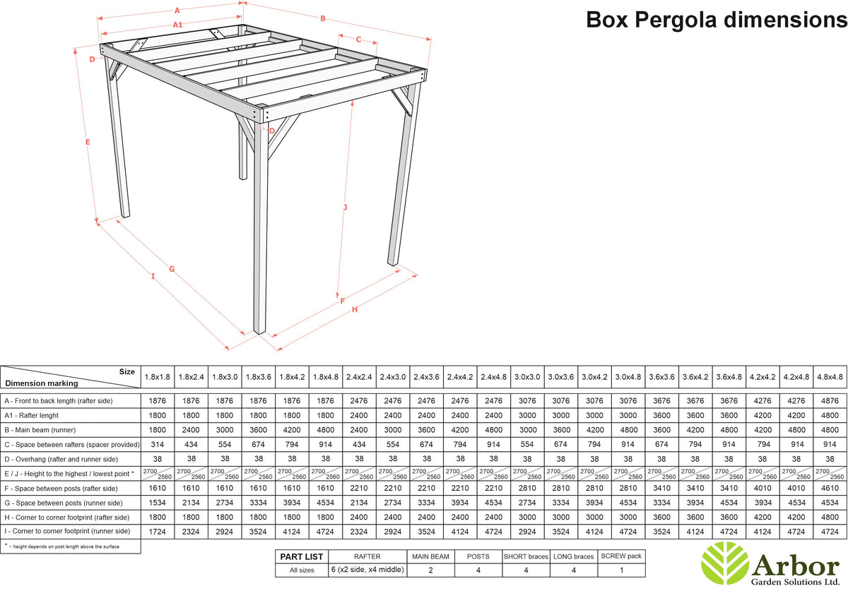 Box Wooden Garden Pergola Kit
