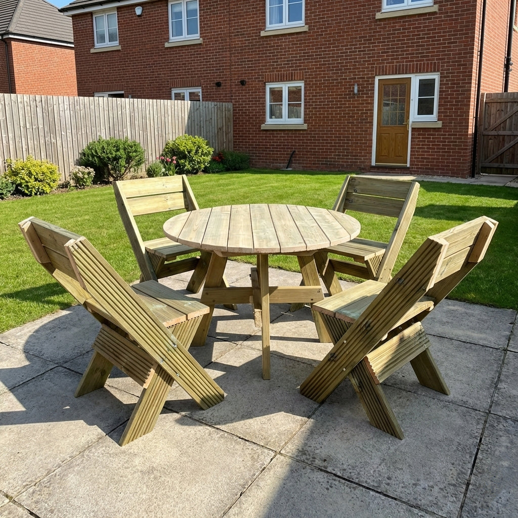 DeckFusion Rounded Picnic Table & Four Chairs Set