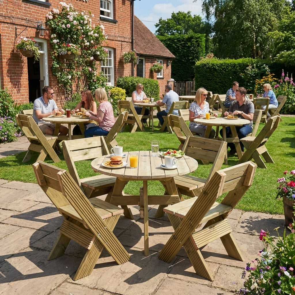 DeckFusion Rounded Picnic Table & Four Chairs Set