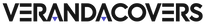 The brand logo for VerandaCovers, featuring the words 'VERANDA COVERS' in bold black lettering with small blue triangular accents inside the letters, set against a solid white background.