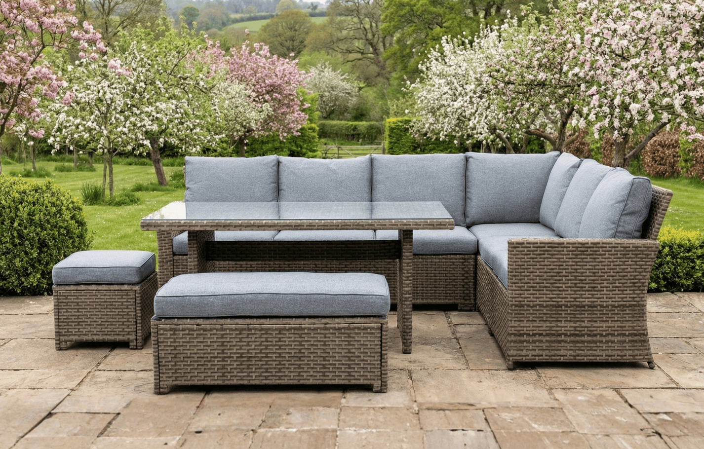 Palma 9-Seater Grey Rattan Garden Lounge Set with Protective Cover