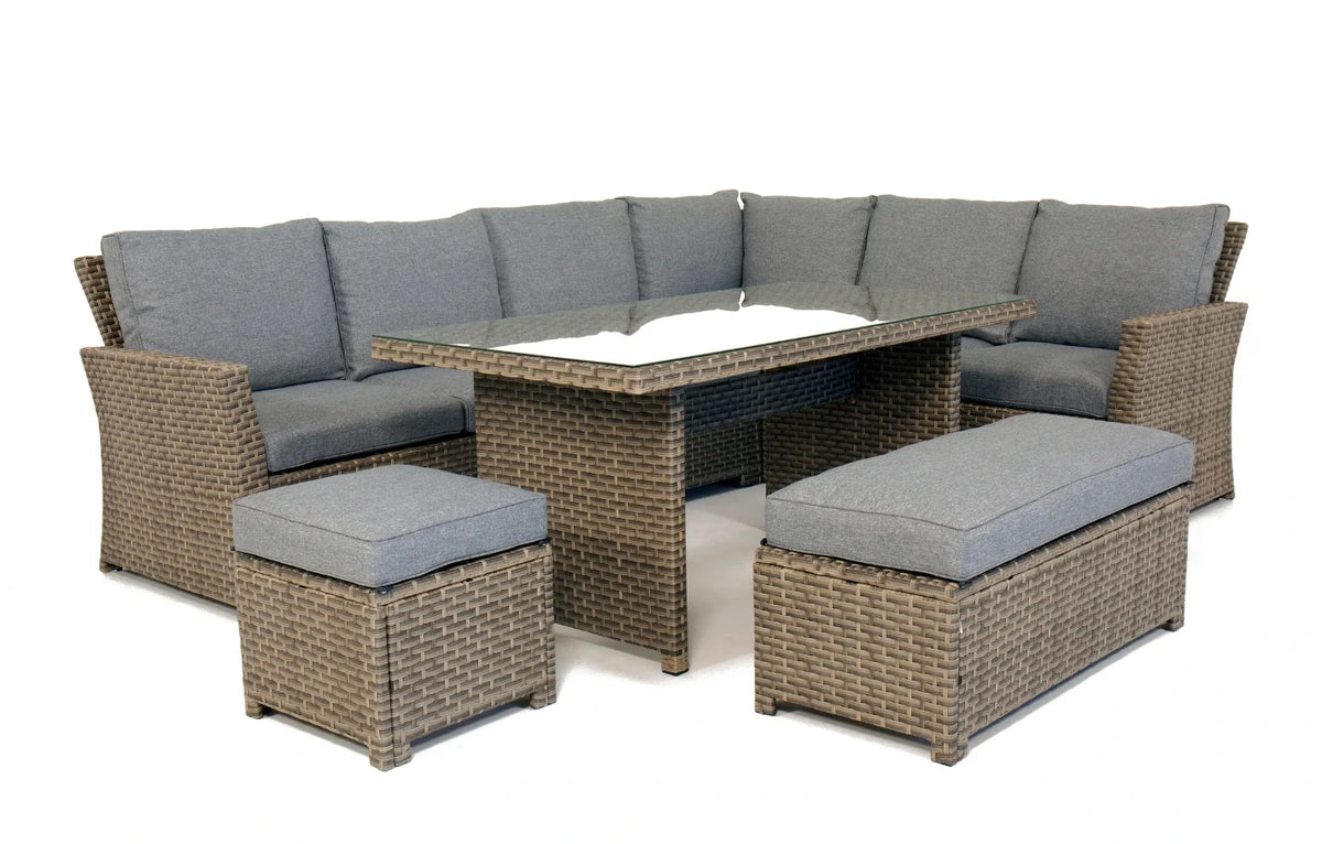 Palma 9-Seater Grey Rattan Corner Lounge Set with Cushion Box