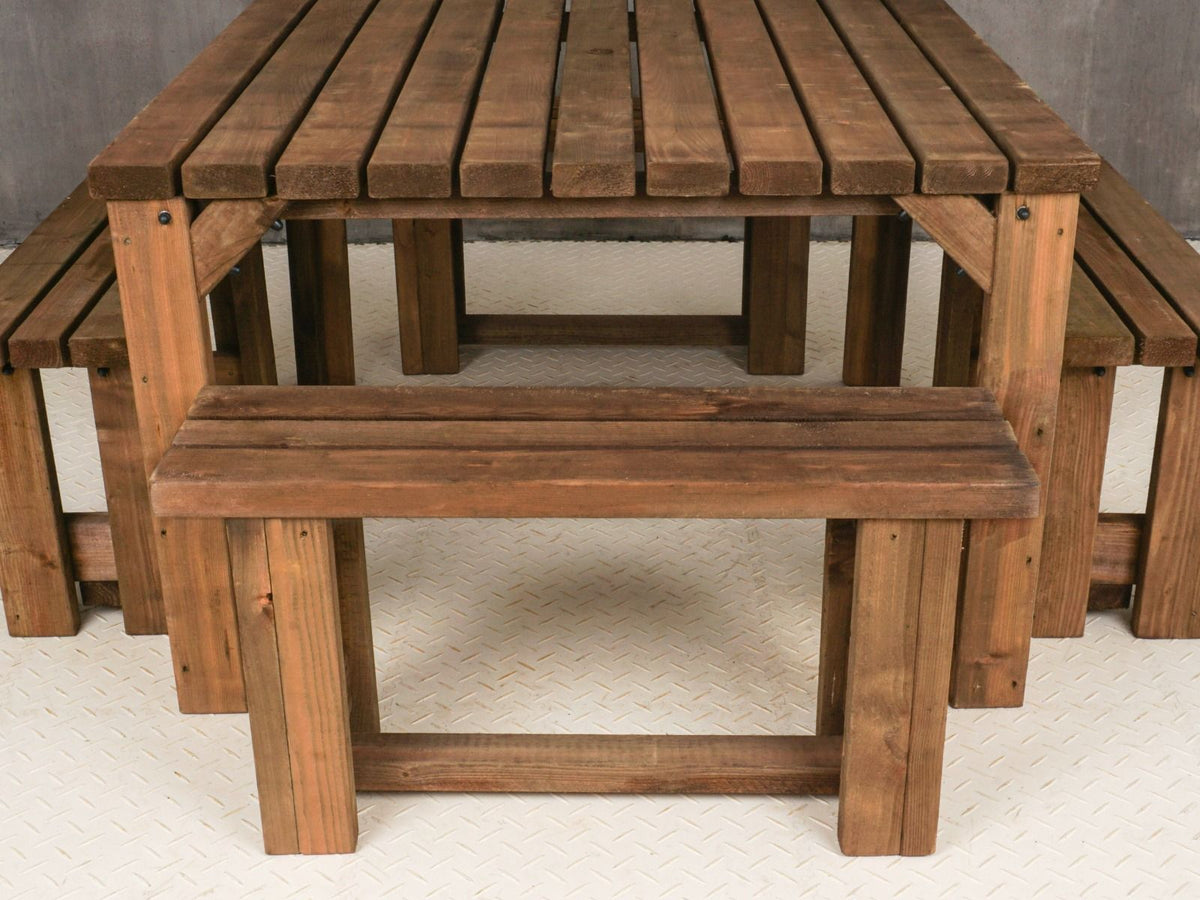 QUADRUM Picnic Table with 4 Benches — Rustic Finish