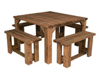 QUADRUM Picnic Table with 4 Benches — Rustic Finish