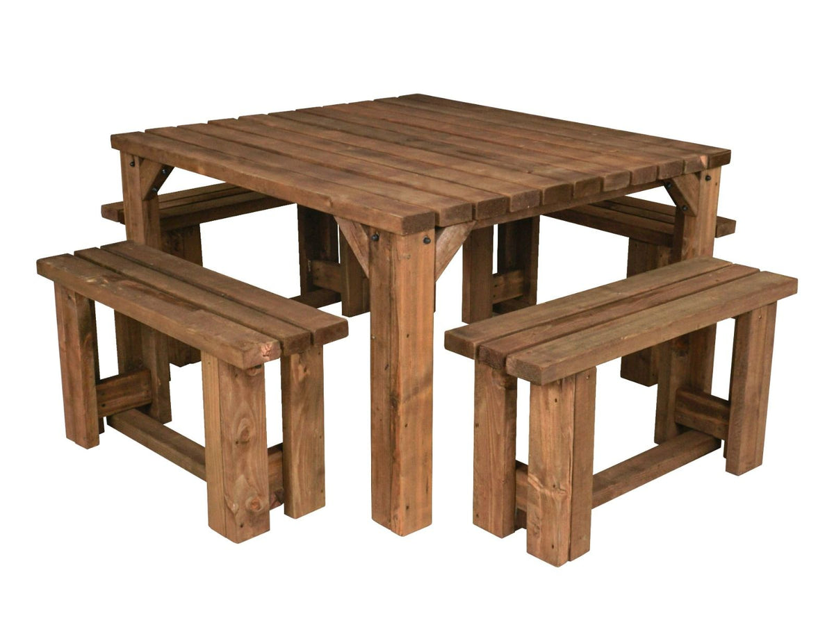 QUADRUM Picnic Table with 4 Benches — Rustic Finish