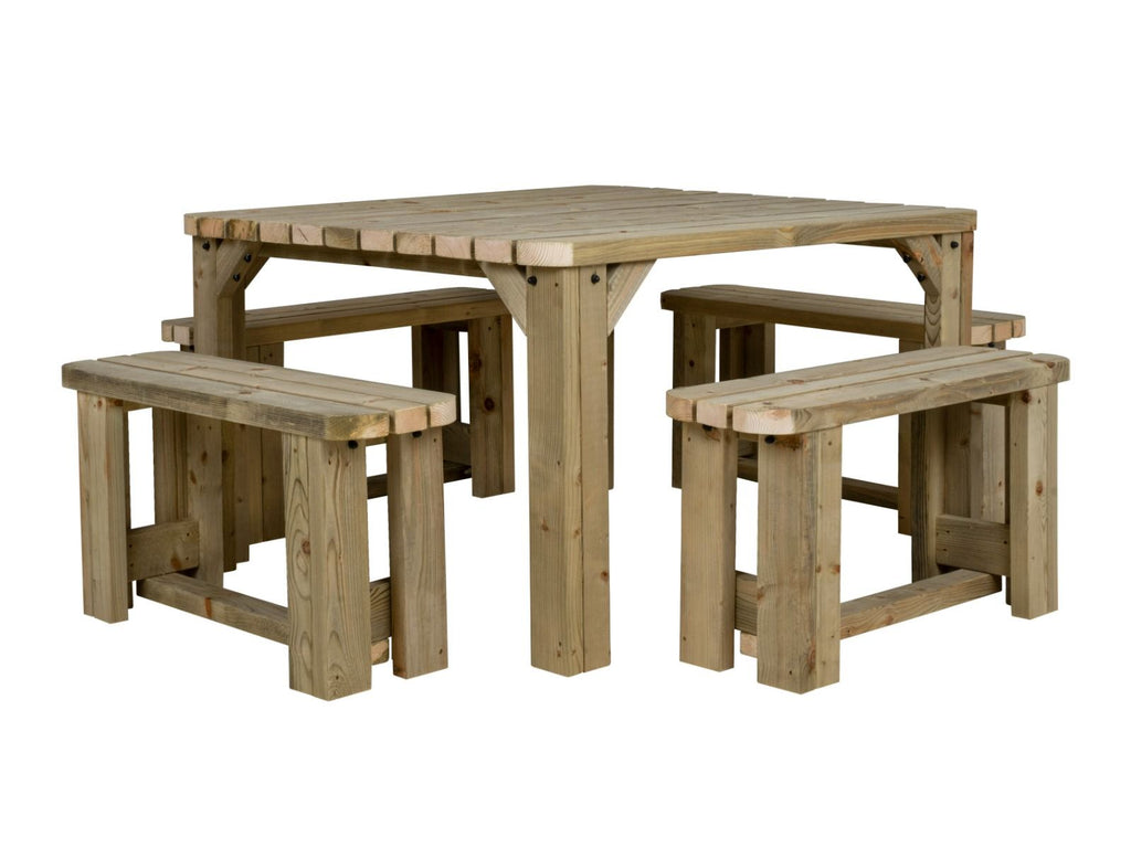 QUADRUM Rounded Picnic Table with 4 Benches