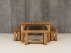 QUADRUM Rounded Picnic Table with 4 Benches — Rustic Finish