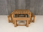 QUADRUM Rounded Picnic Table with 4 Benches — Rustic Finish