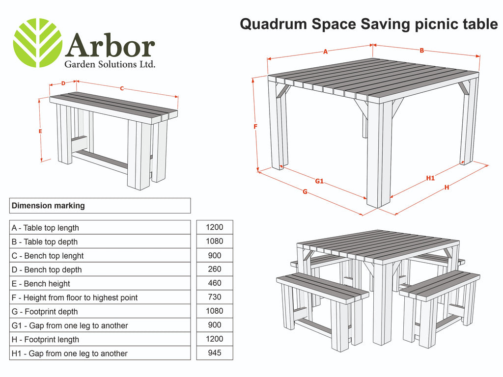 QUADRUM Rounded Picnic Table with 4 Benches — Rustic Finish