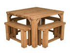 QUADRUM Rounded Picnic Table with 4 Benches — Rustic Finish