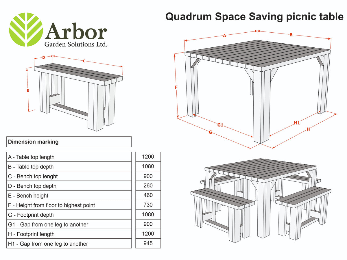 QUADRUM Rounded Picnic Table with 4 Benches