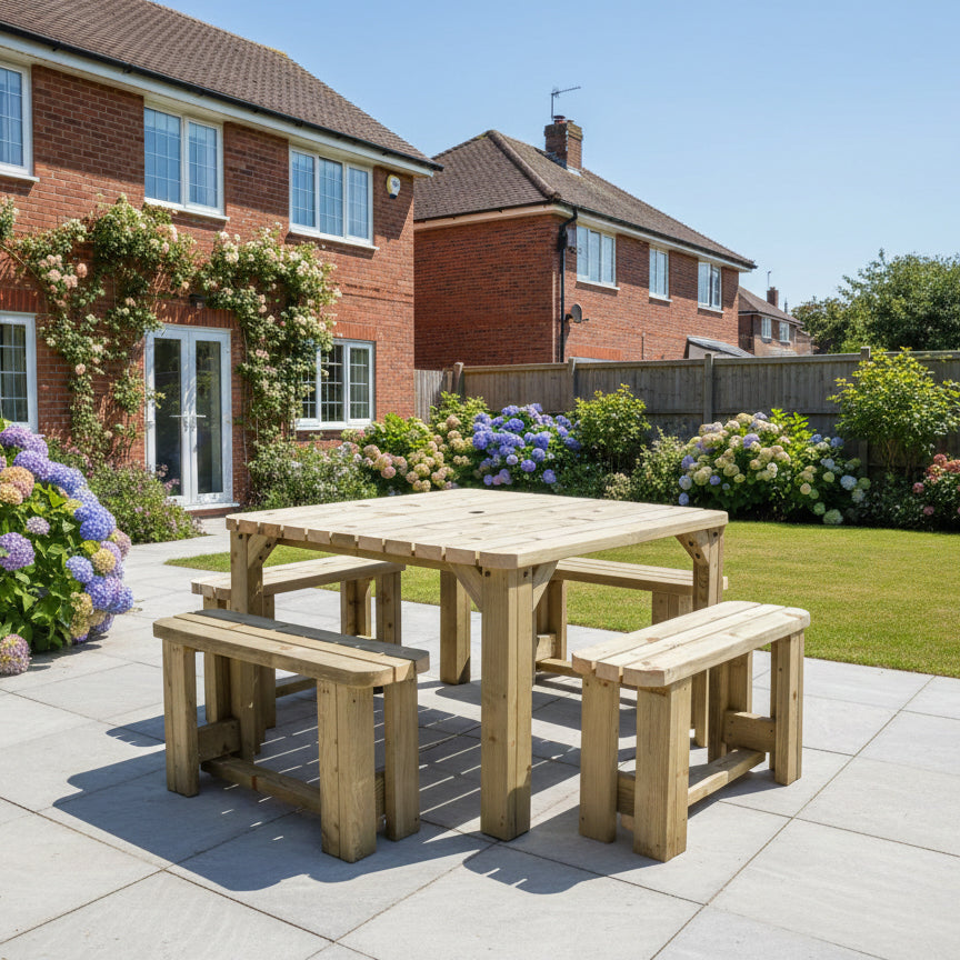 QUADRUM Rounded Picnic Table with 4 Benches