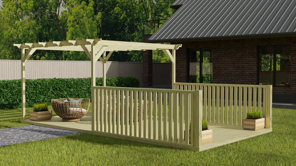 Rectangular Pergola & Decking Kit with Balustrade