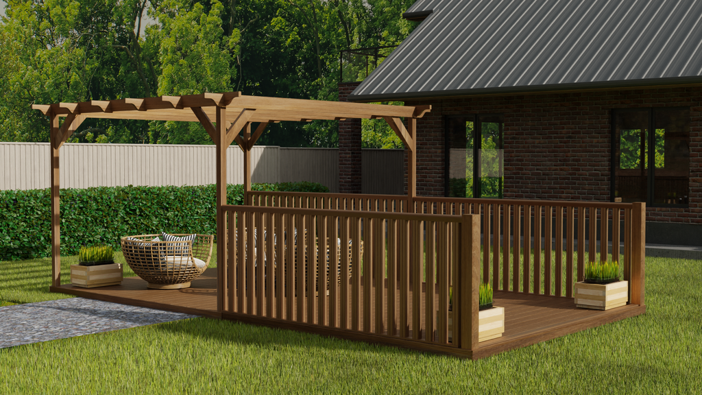 Rectangular Pergola and Decking Kit With Balustrades V.11