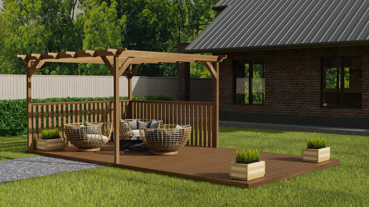 Rectangular Pergola and Decking Kit With Balustrades V.2