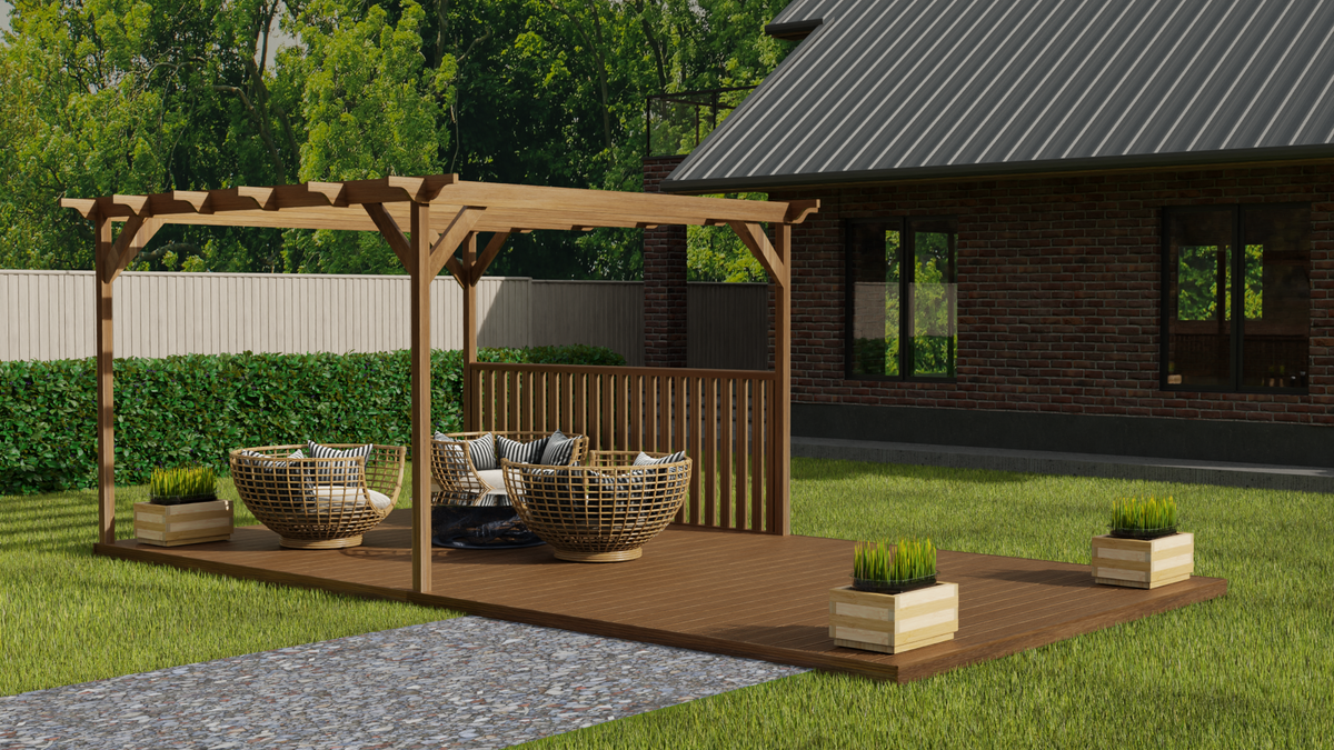 Rectangular Pergola And Decking Kit With Balustrade V.4