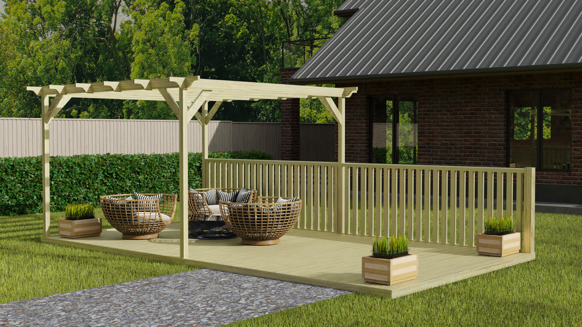 Rectangular Pergola And Decking Kit With Balustrade V.5