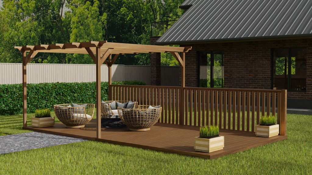 Rectangular Pergola And Decking Kit With Balustrade V.5