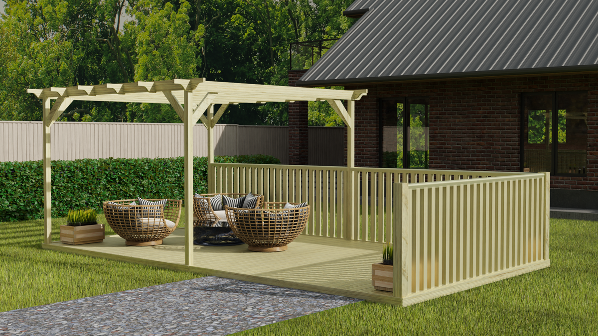 Rectangular Pergola And Decking Kit With Balustrade V.7