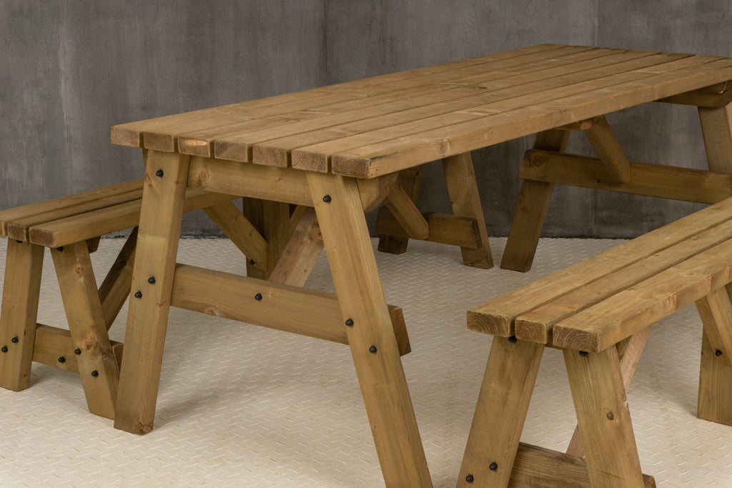 Victoria Picnic Table and Benches Set - Rustic Finish