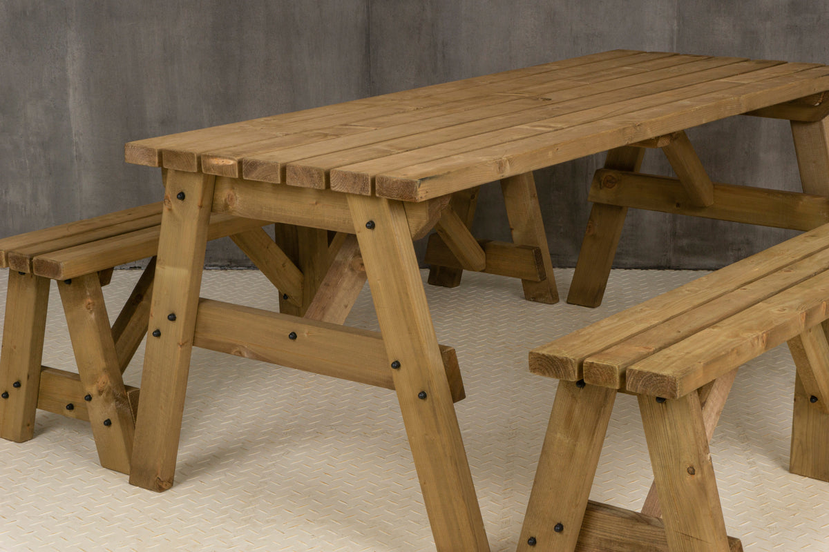 Victoria Picnic Table and Benches Set - Rustic Finish
