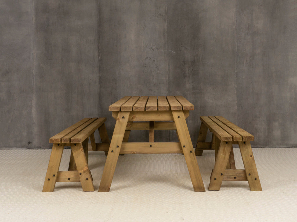 Victoria Picnic Table and Benches Set - Rustic Finish