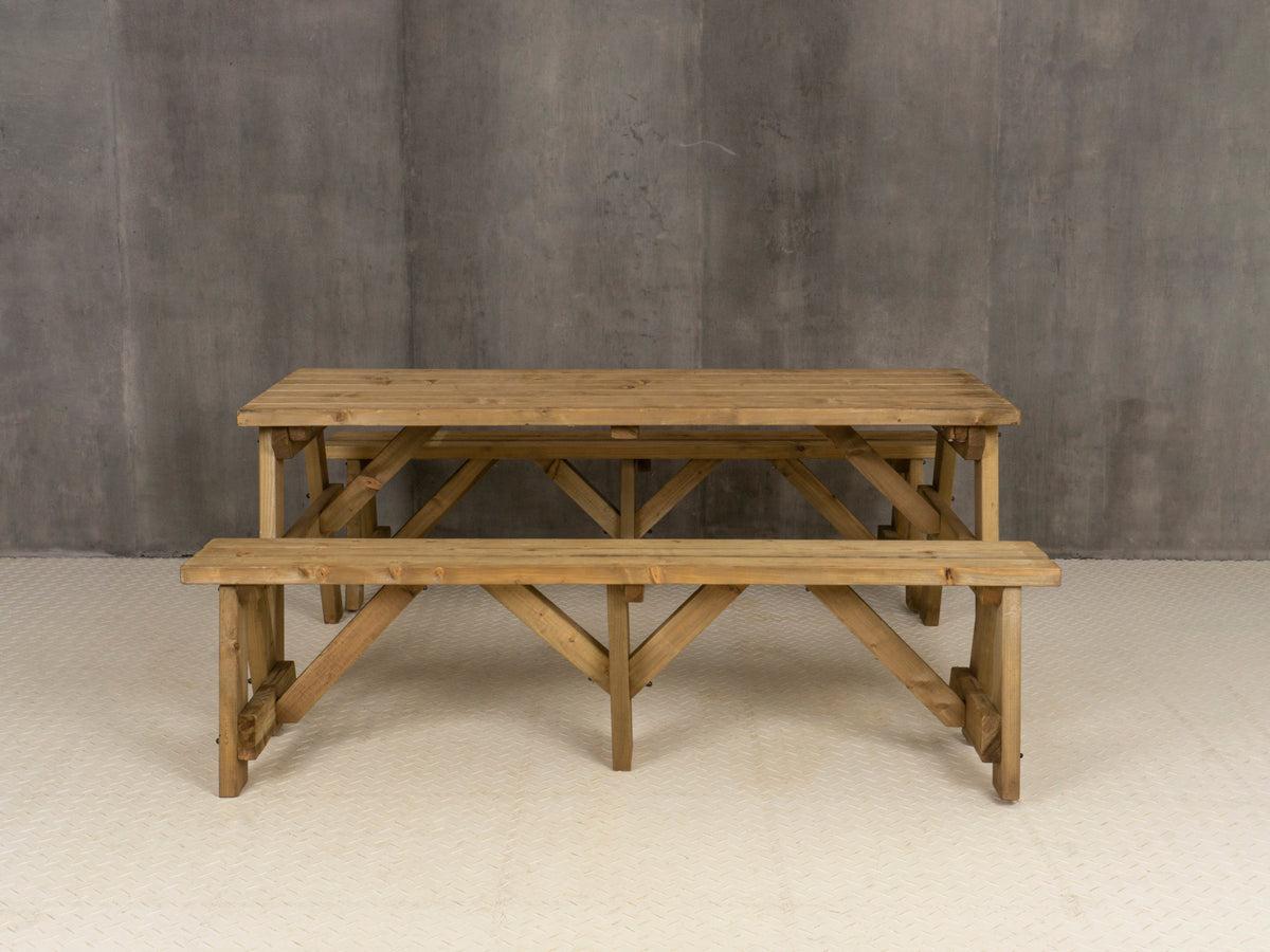 Victoria Picnic Table and Benches Set - Rustic Finish