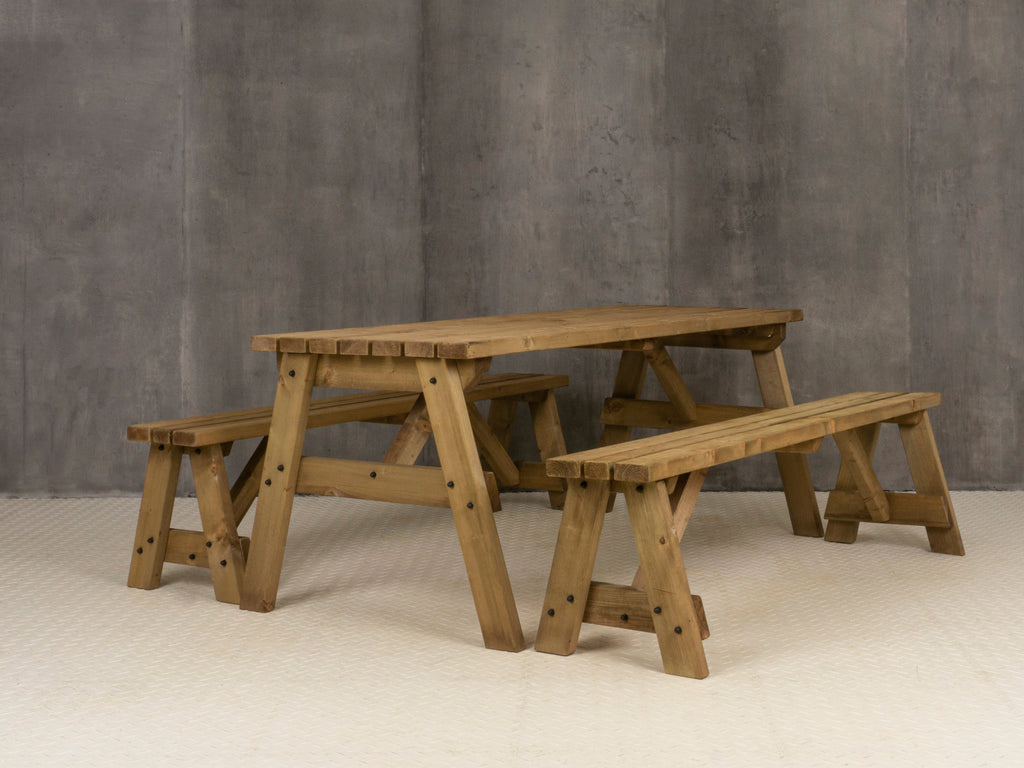 Victoria Picnic Table and Benches Set - Rustic Finish