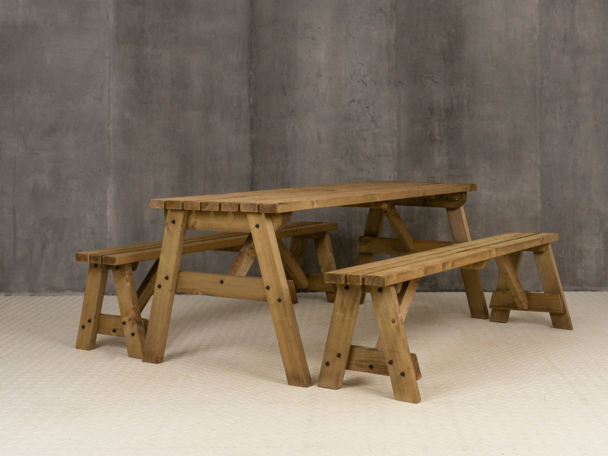 Victoria Picnic Table and Benches Set - Rustic Finish