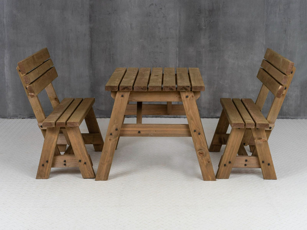 Victoria Picnic Table & Benches Set with Backrest — Rustic Finish