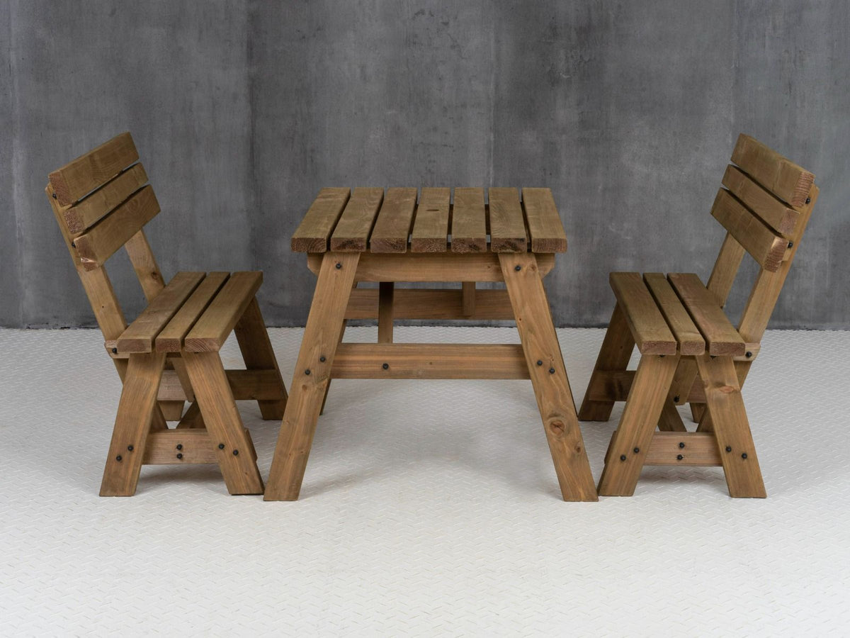 Victoria Picnic Table & Benches Set with Backrest — Rustic Finish