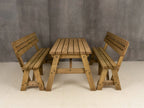 Victoria Picnic Table & Benches Set with Backrest — Rustic Finish