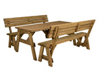 Victoria Picnic Table & Benches Set with Backrest — Rustic Finish