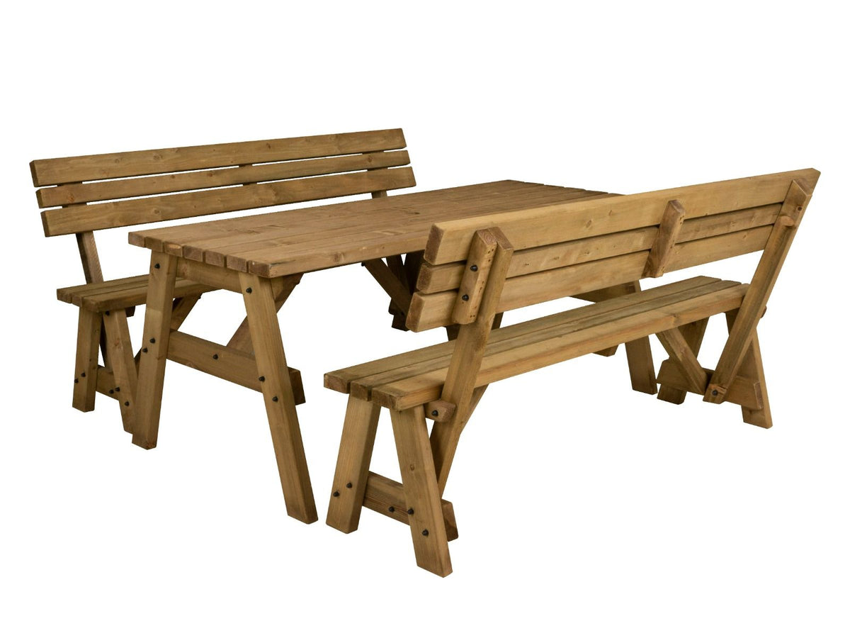 Victoria Picnic Table & Benches Set with Backrest — Rustic Finish
